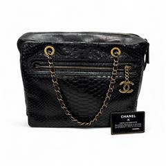 CHANEL SNAKESKIN GLAZED CALFSKIN QUILTED URBAN MIX TOTE BLACK